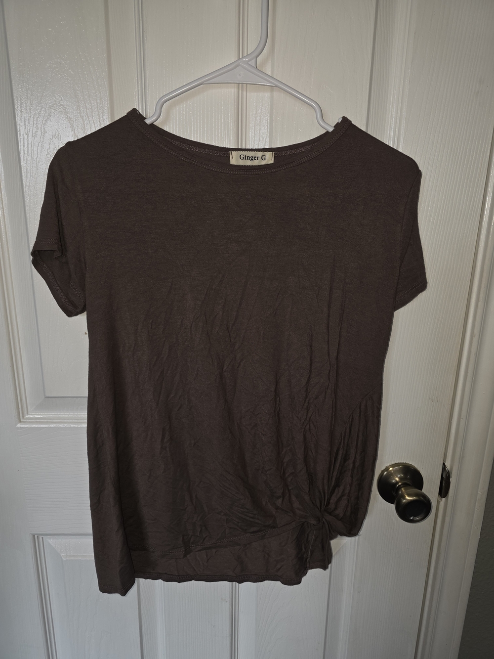 Ginger G Brown Short Sleeve Knot Front Tee